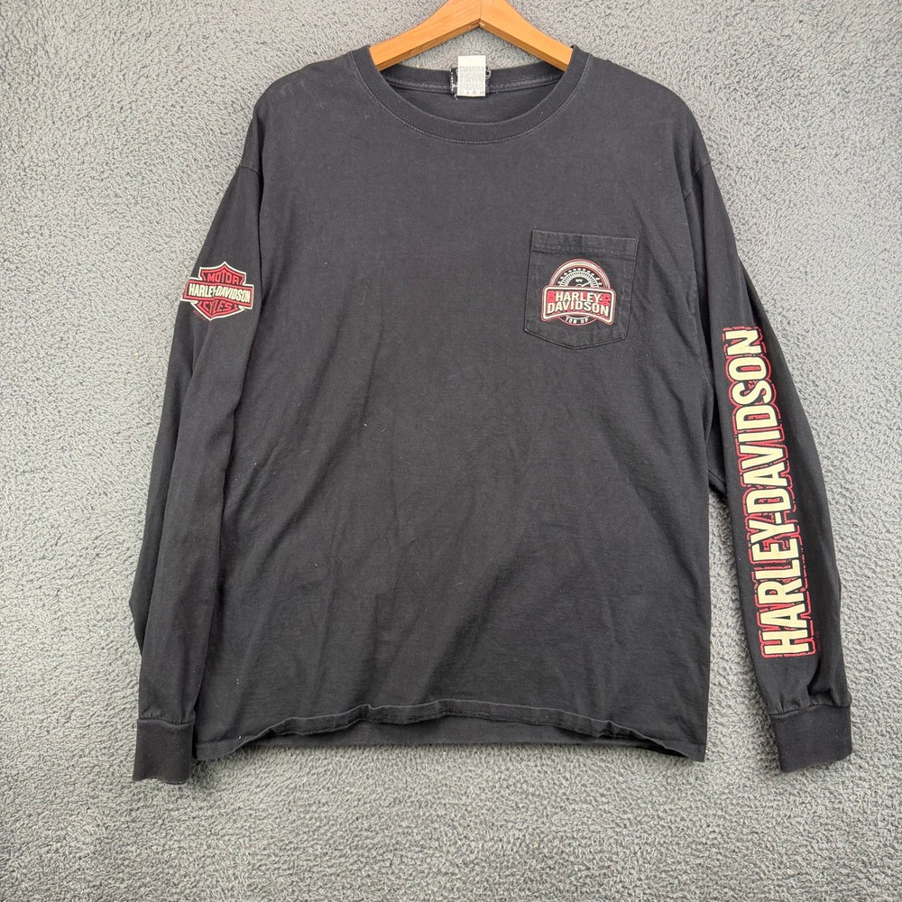Harley-Davidson Mens XL Roswell NM Champion Long Sleeve Pocket T-Shirt Black